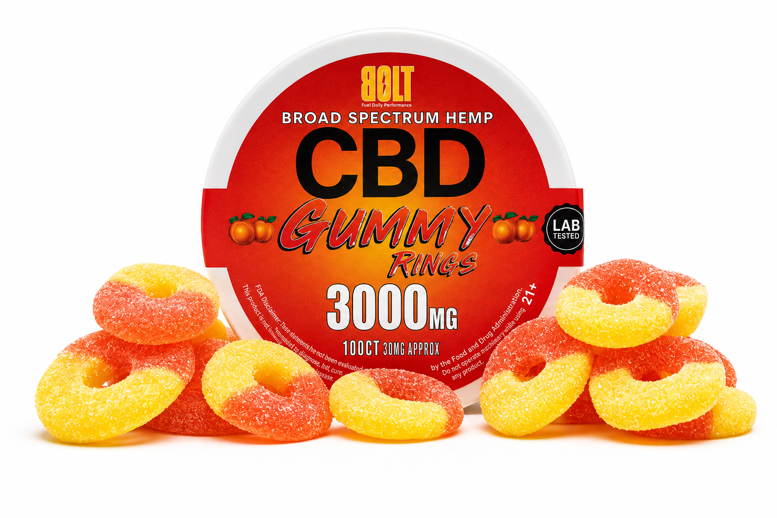 Bolt Peach Ring CBD Gummies – 3000 MG
