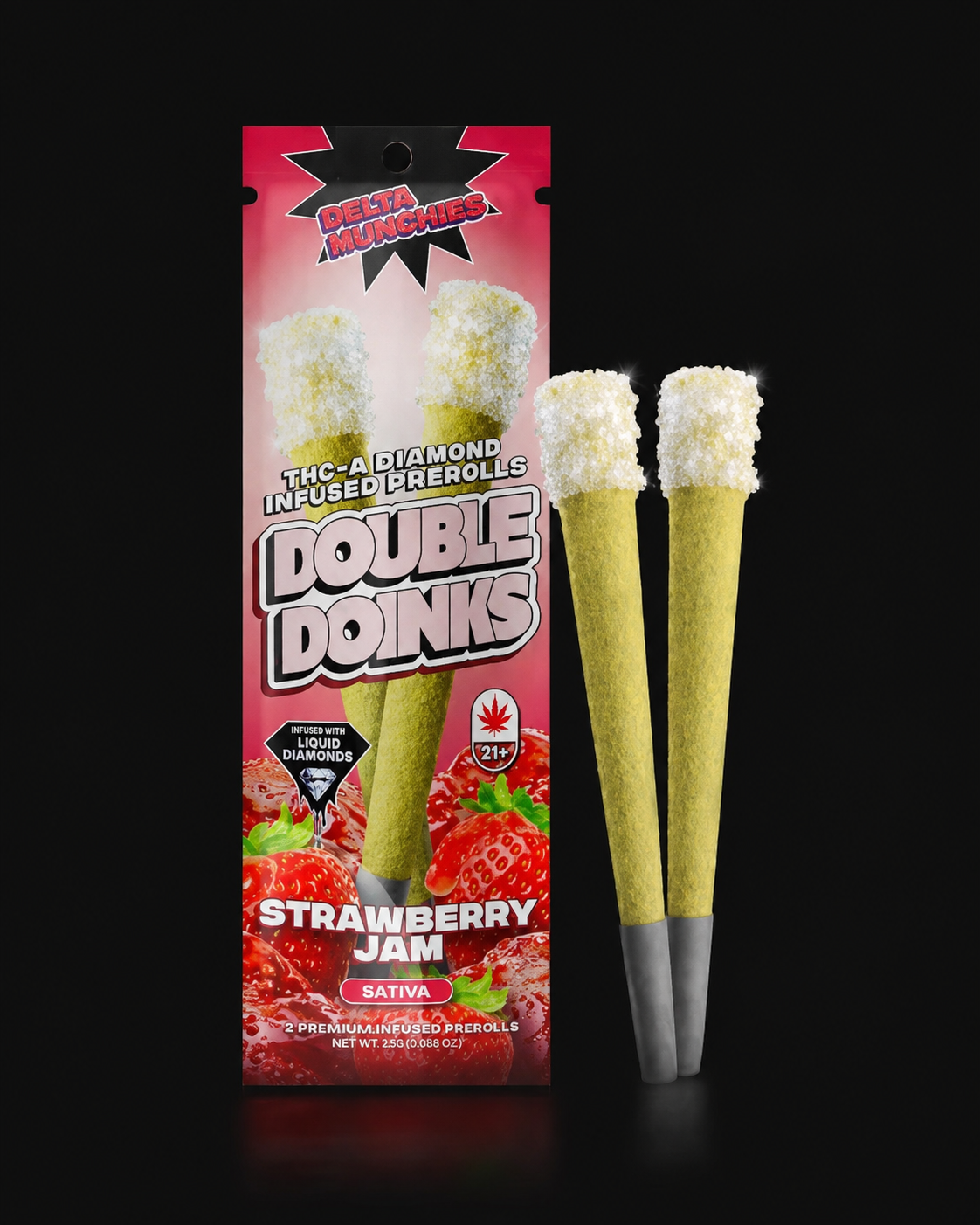 Delta Munchies Double Doinks – THCA Diamond and Kief Infused Prerolls (2 Pack of 1.5 Gram Joints)